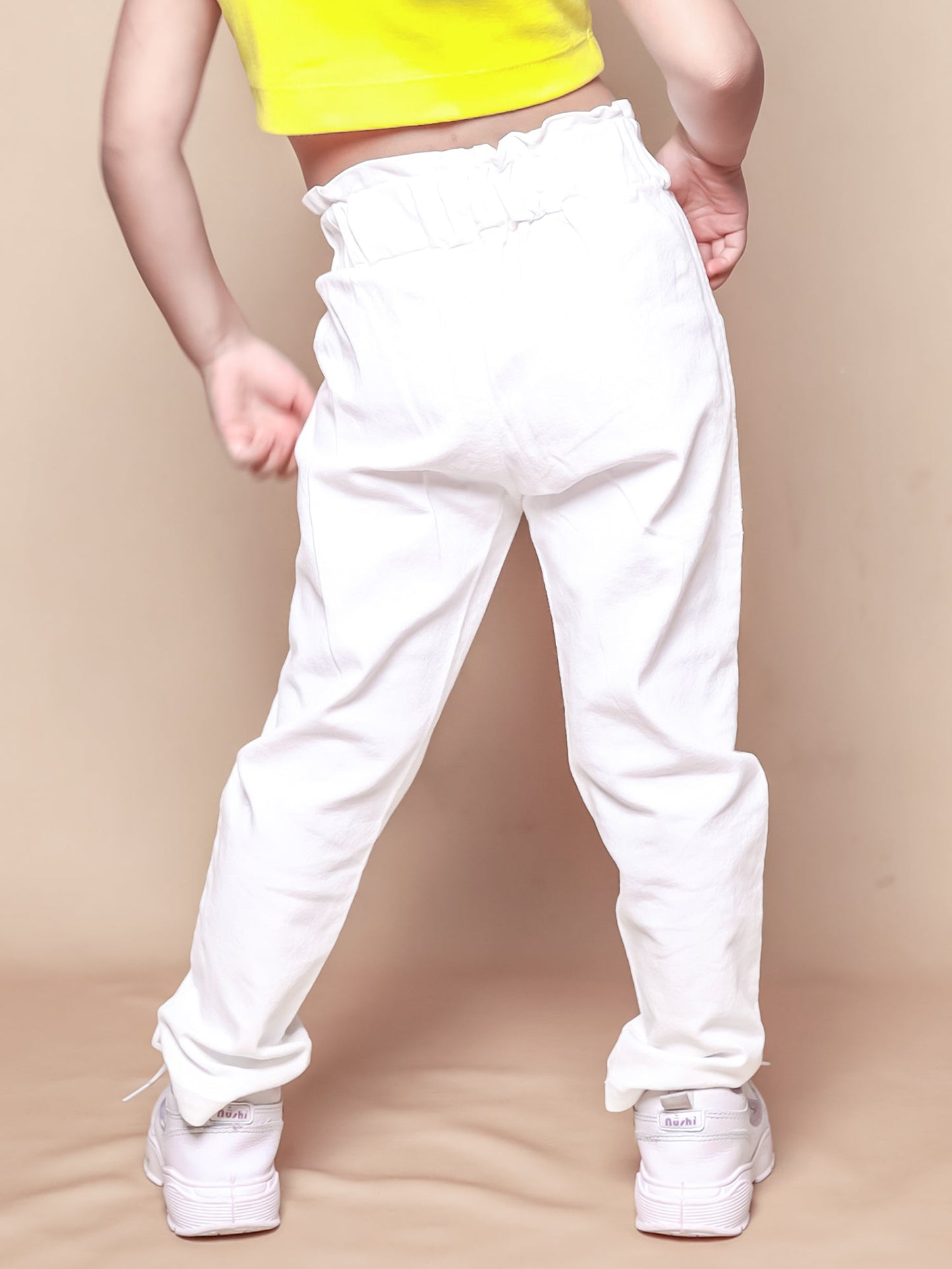 Little Carrot Crochet Patched Straight Fit Paperbag Pants, , premium kids' wear for girls, size 5-6-years.