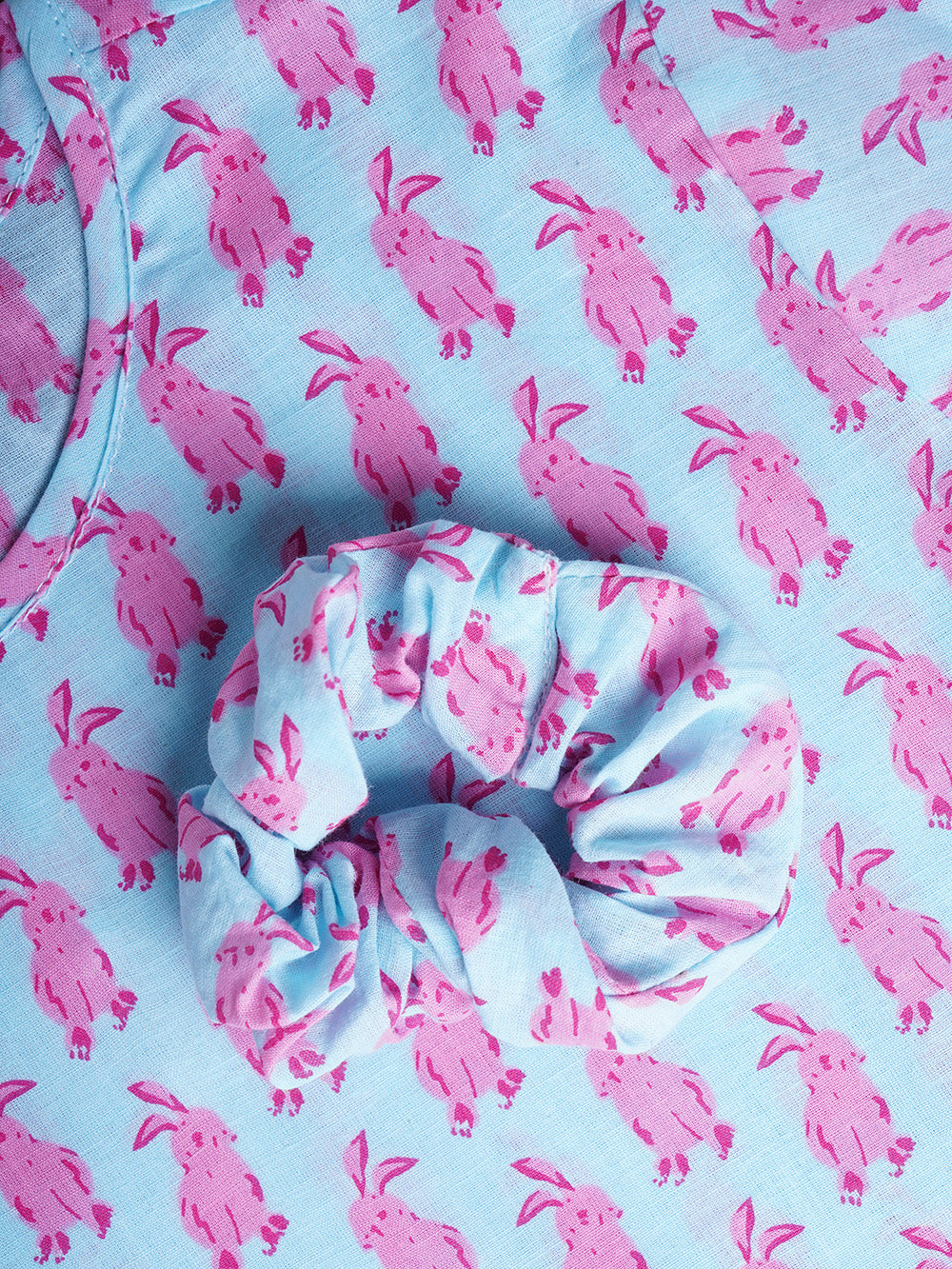 Little Carrot Girls Rabbit Printed Cotton Loungewear Set With Frill Detailing, , premium kids' wear for girls, size 5-6 years.