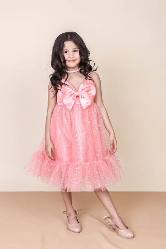 Little Carrot Pearl Embellished Satin Partywear Dress, Autumn, premium kids' wear for girls, size 1-2-years.