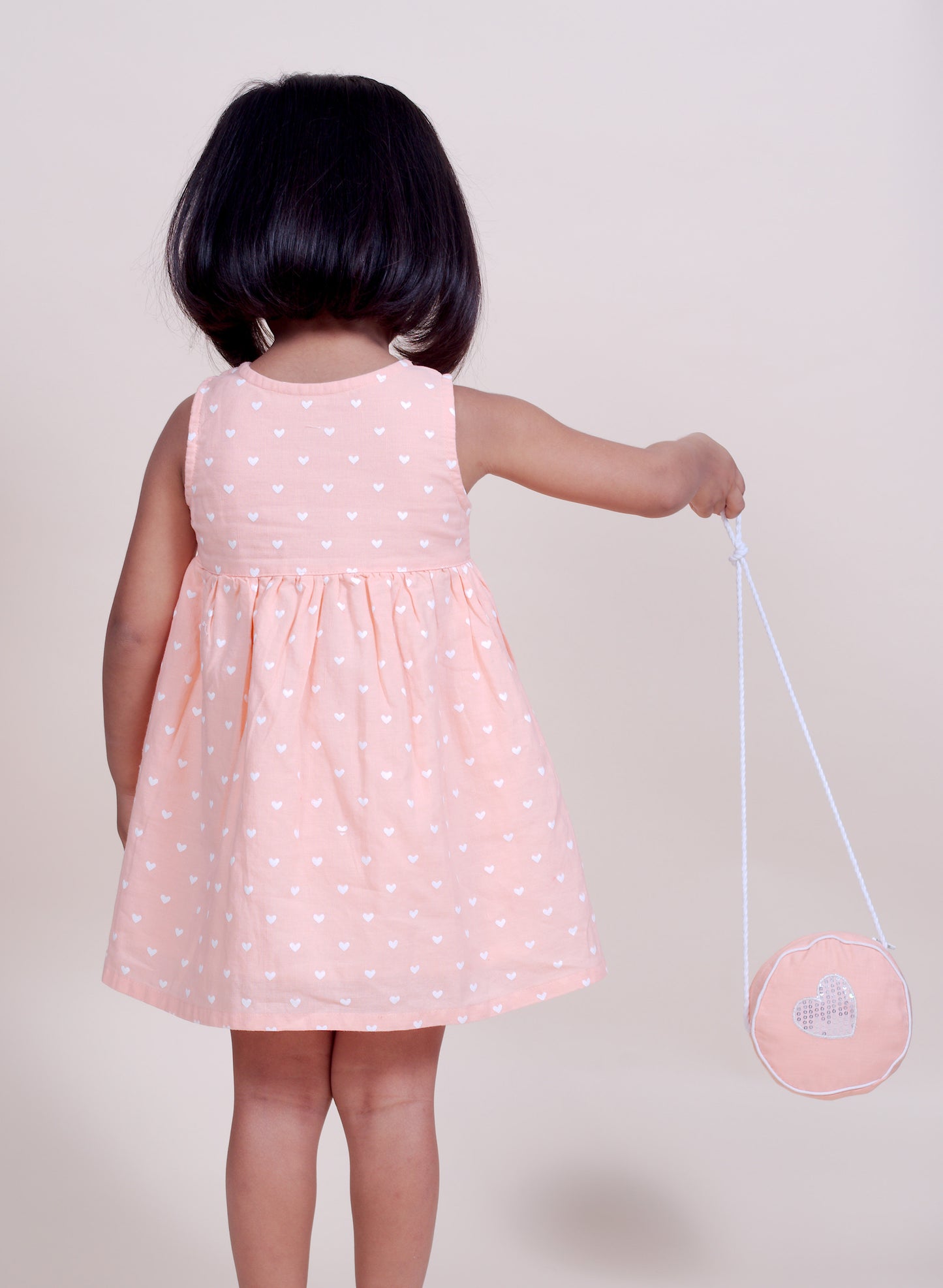 Little Carrot Premium Heart Dress With Matching Duffle Bag, , premium kids' wear for girls, size 3-4-years.