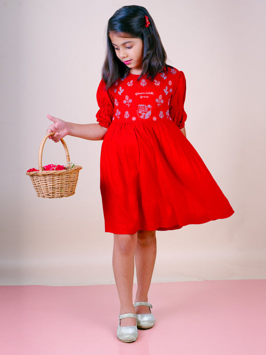 Everyday Boho Embroidery Dress for Girls - Premium Rayon Casual Wear