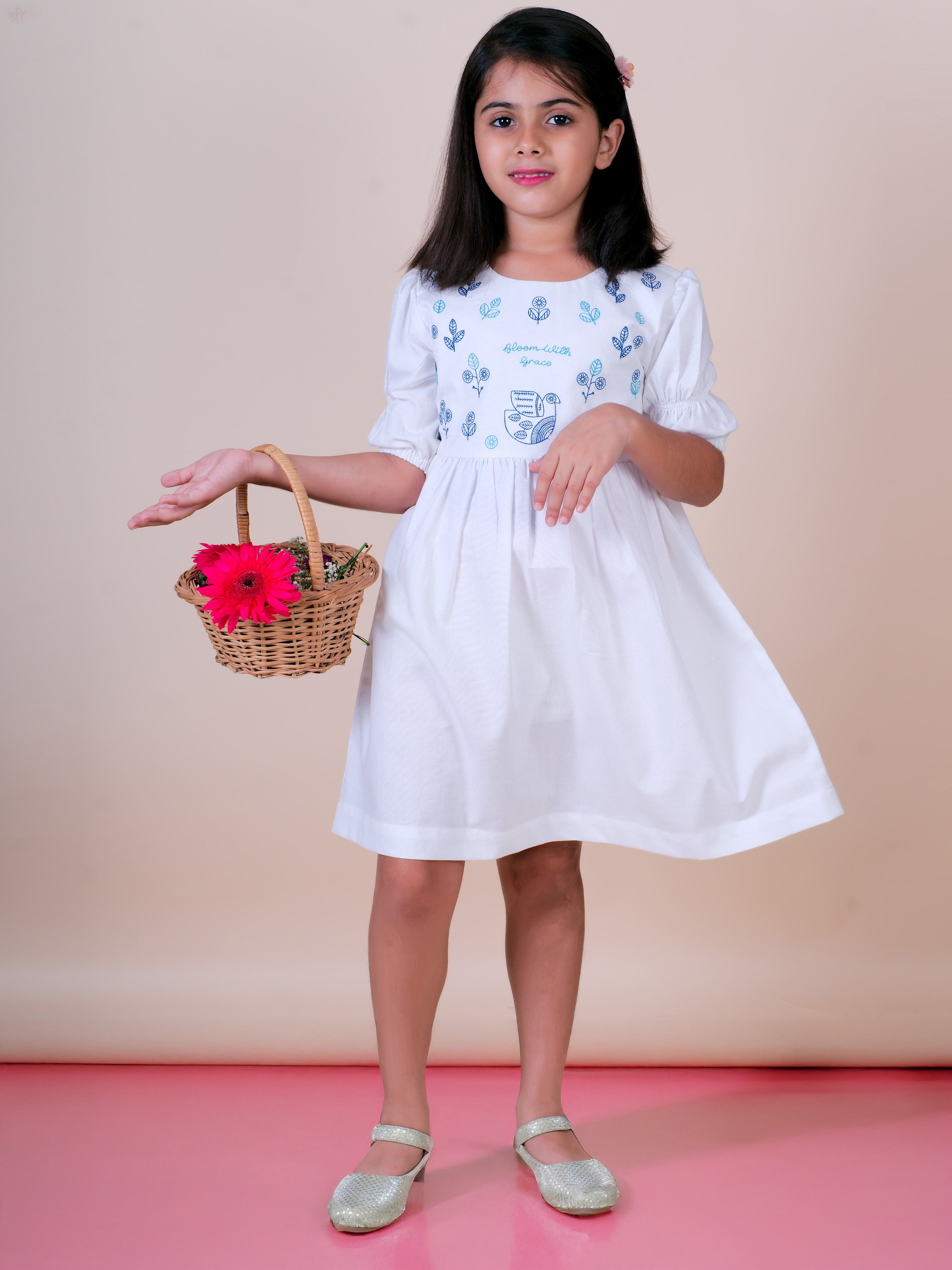 White Boho Embroidery Pure Cotton Dress