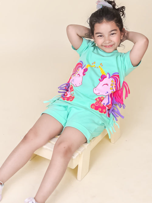 Little Carrot 2 Pc Cotton Unicorn Themed Clothing Set, Beach Dresses, premium kids' wear for girls, size 2-3-years.