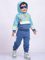 Unisex pure cotton hoodie set with playful cartoon print and jogger-style cargo pants for infants and toddlers – cozy and stylish winter outfit