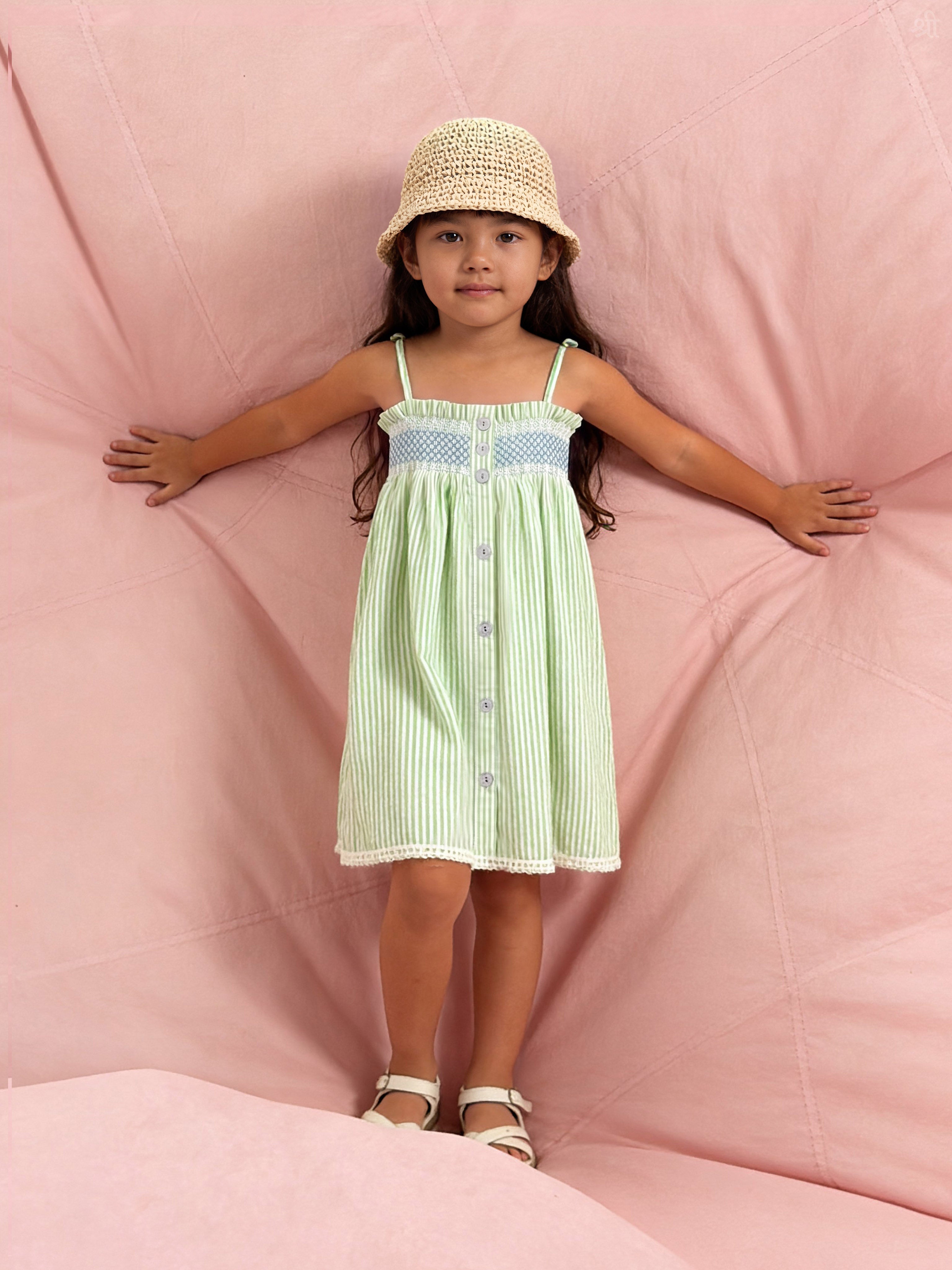 Summer Smocked Strap Dress in Pure Cotton