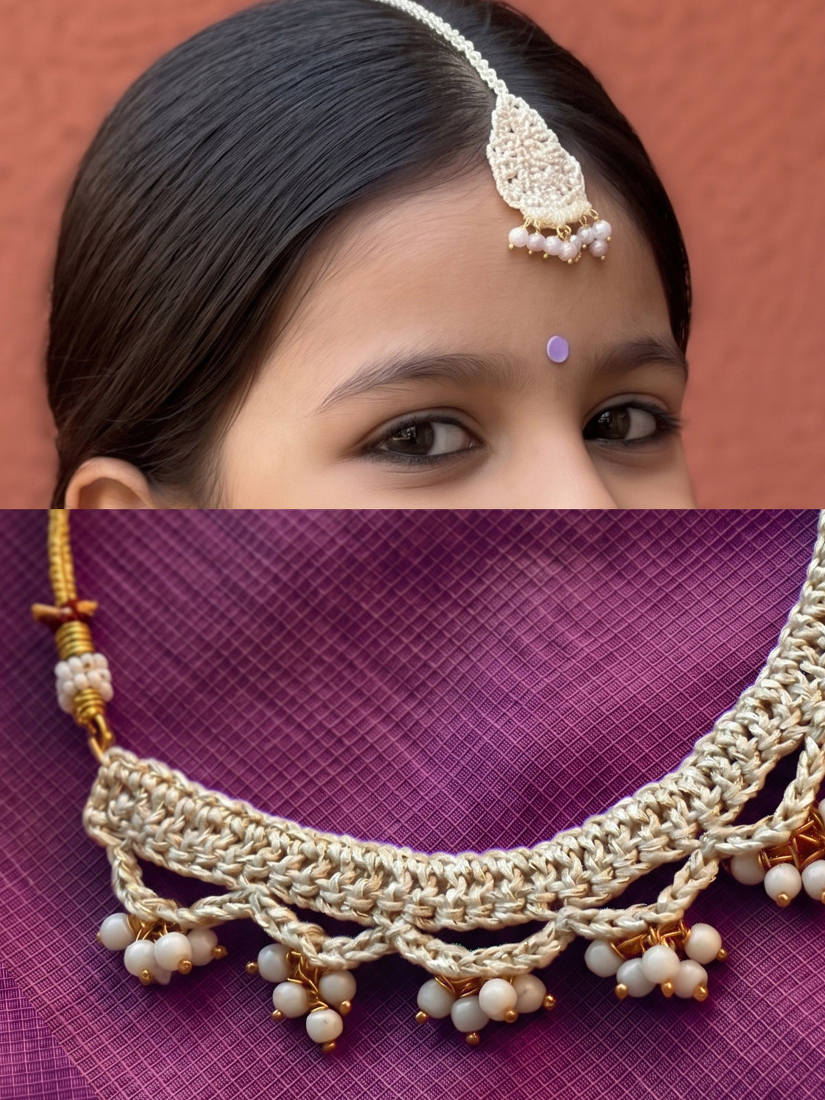 Flat Shoot of Little Carrot Jewllery set of Maangtika and Necklace 