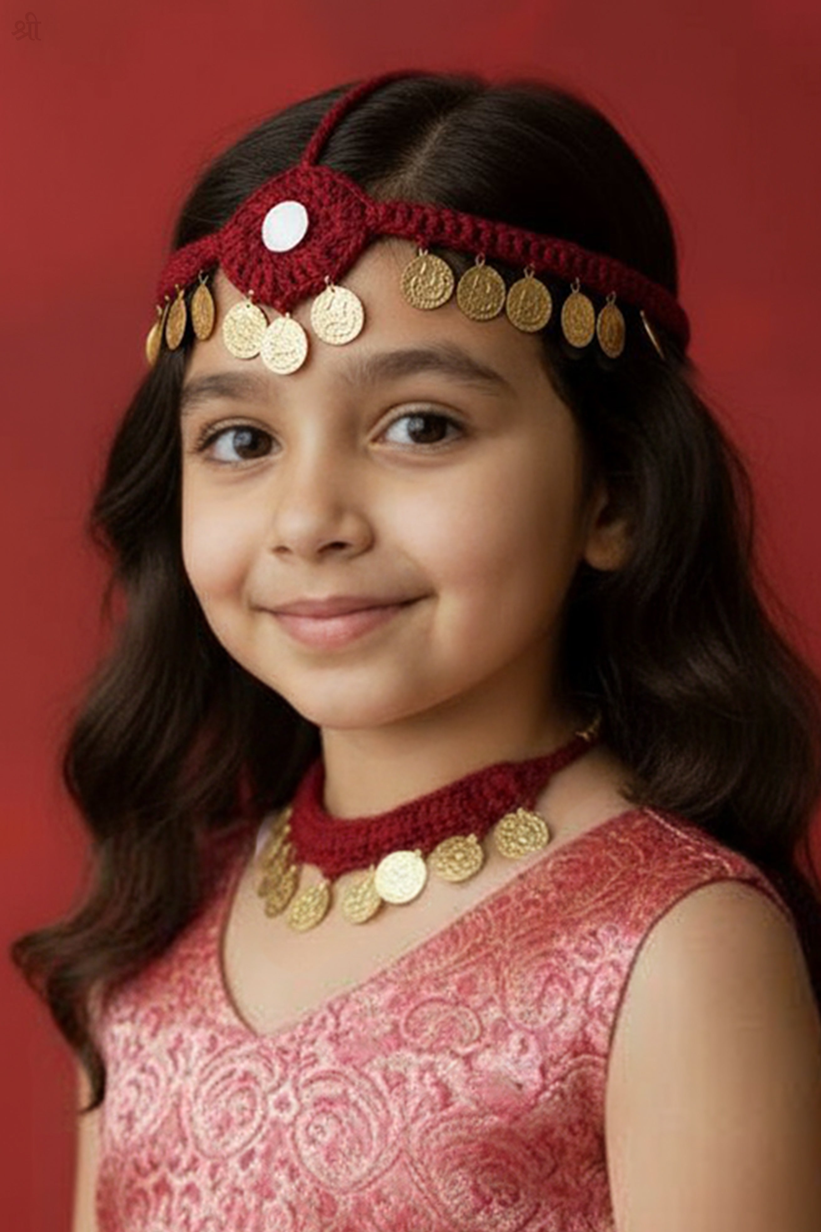 Handmade crochet jewelry set with coin detailing for girls by Little Carrot