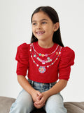 A young Girl wearing Little carrot necklace printed pure cotton crop top