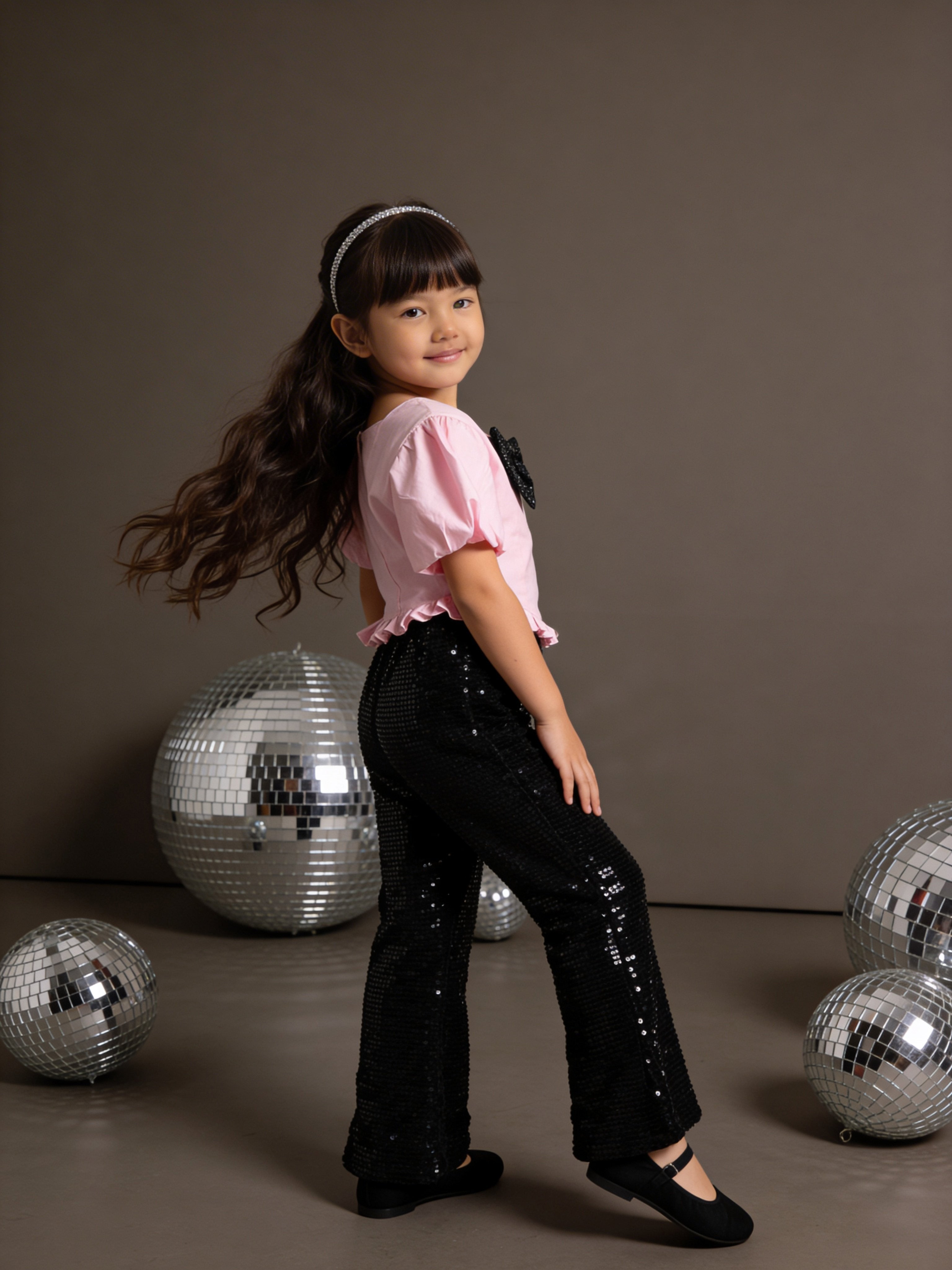 Pink Victorian Top & Sequin Flared Pant Set