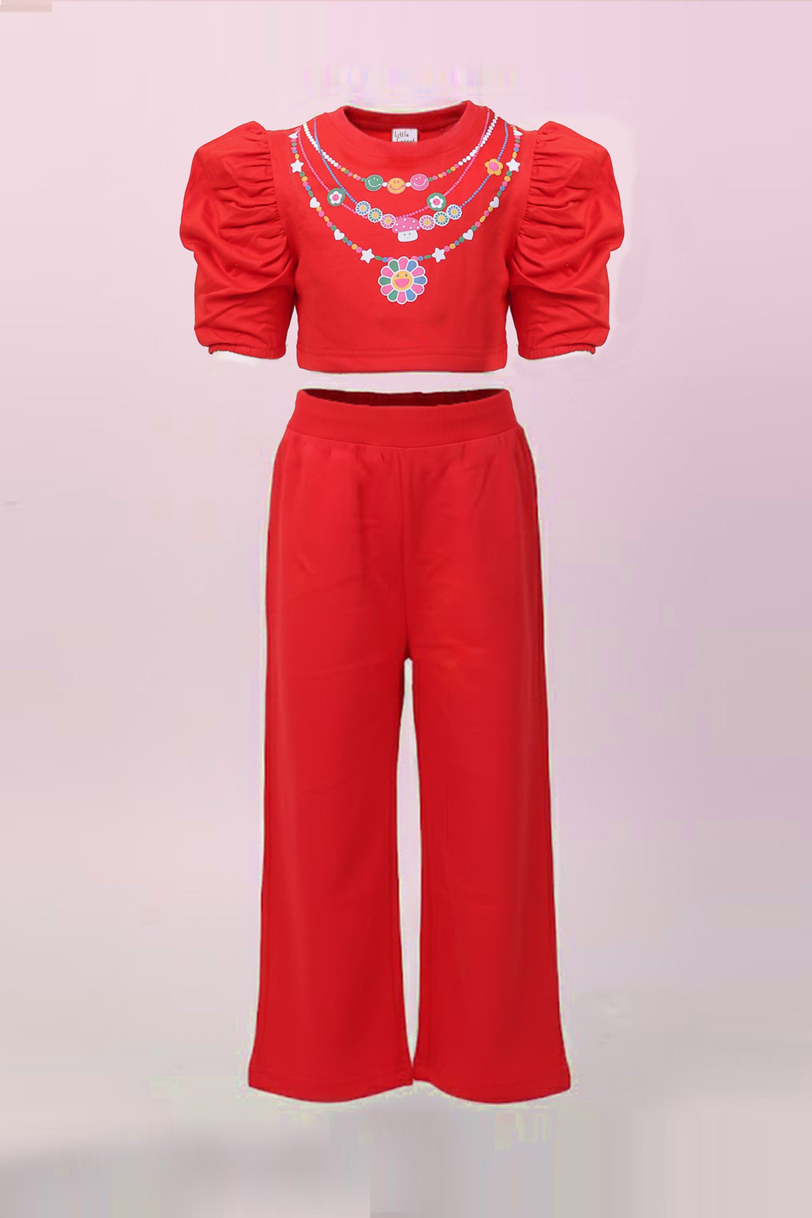Casual Pure Cotton Red Co-ord Set for Girls | Crop Top & Flared Pants