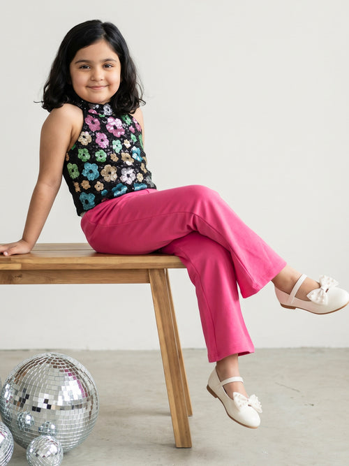 Black Sequins Top with Cotton Pants - Pink -  Pink Skies