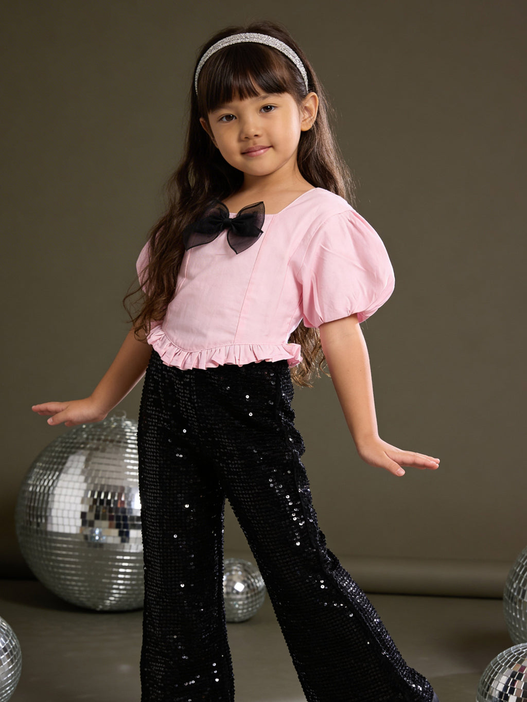 Pink Victorian Top & Sequin Flared Pant Set