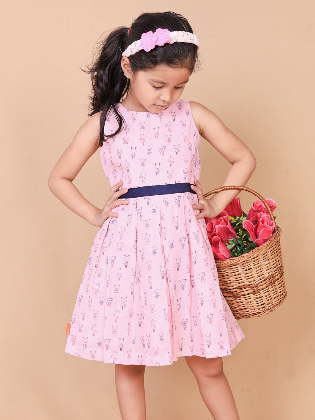 Little Carrot Box Pleated Sleeveless Summer Dress, , premium kids' wear for girls, size 3-4-years.