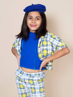 Little Carrot Checks Cord Set With Crop Jacket Jeggings, , premium kids' wear for girls, size 5-6-years.