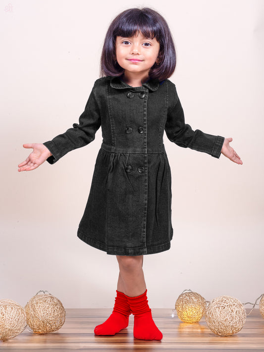 Little Carrot Classic Black Denim Trench Coat, Airport Look, premium kids' wear for girls, size 2-3-years.