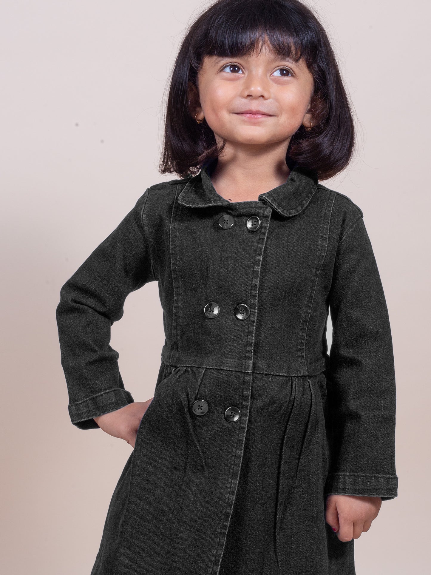 Little Carrot Classic Black Denim Trench Coat, , premium kids' wear for girls, size 3-4-years.