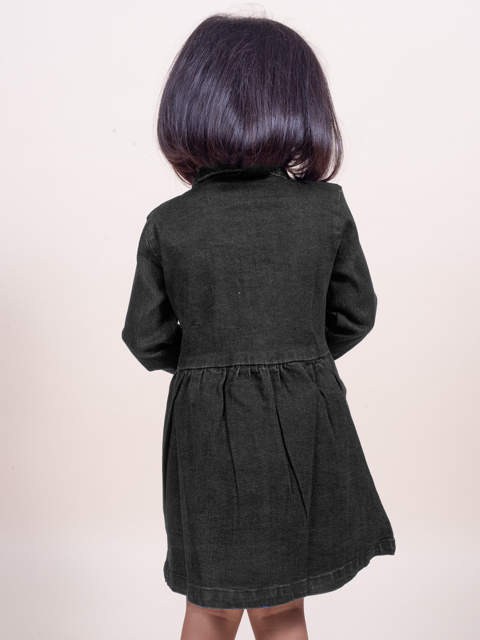 Little Carrot Classic Black Denim Trench Coat, , premium kids' wear for girls, size 7-8-years.