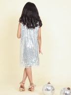 Little Carrot Classic Silver Sequin A Line Dress With Frills And Pockets, , premium kids' wear for girls, size 4-5-years.