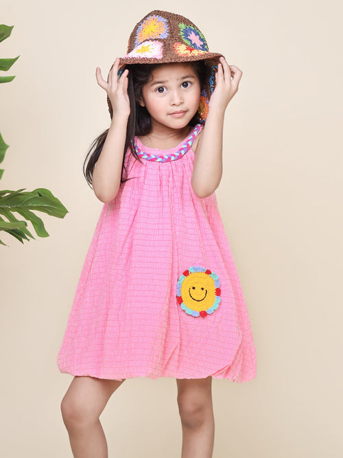 Little Carrot Crochet Patched Balloon Dress, Balloon Dress, premium kids' wear for girls, size 1-2-years.