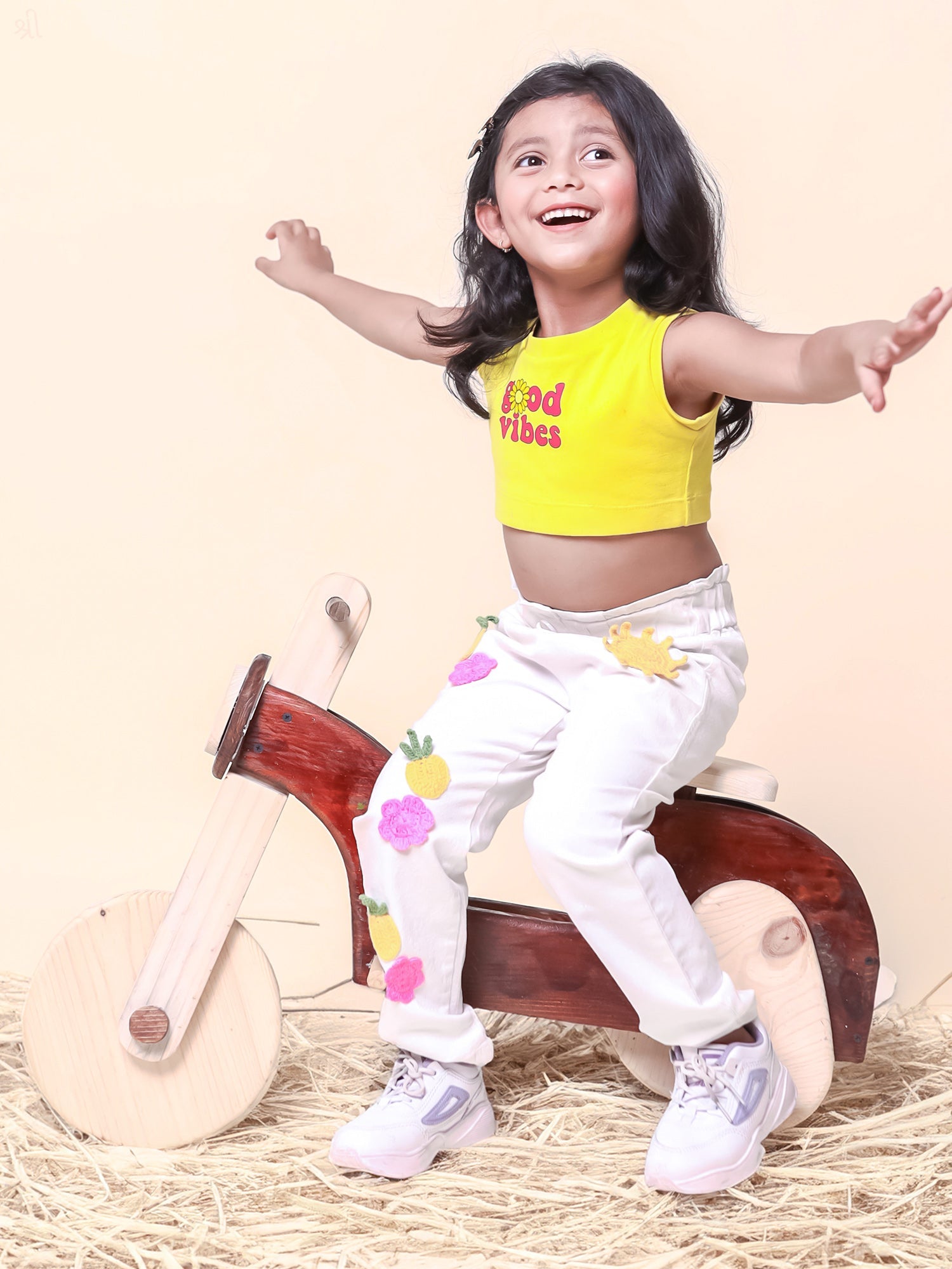 Little Carrot Crochet Patched Straight Fit Paperbag Pants, , premium kids' wear for girls, size 3-4-years.