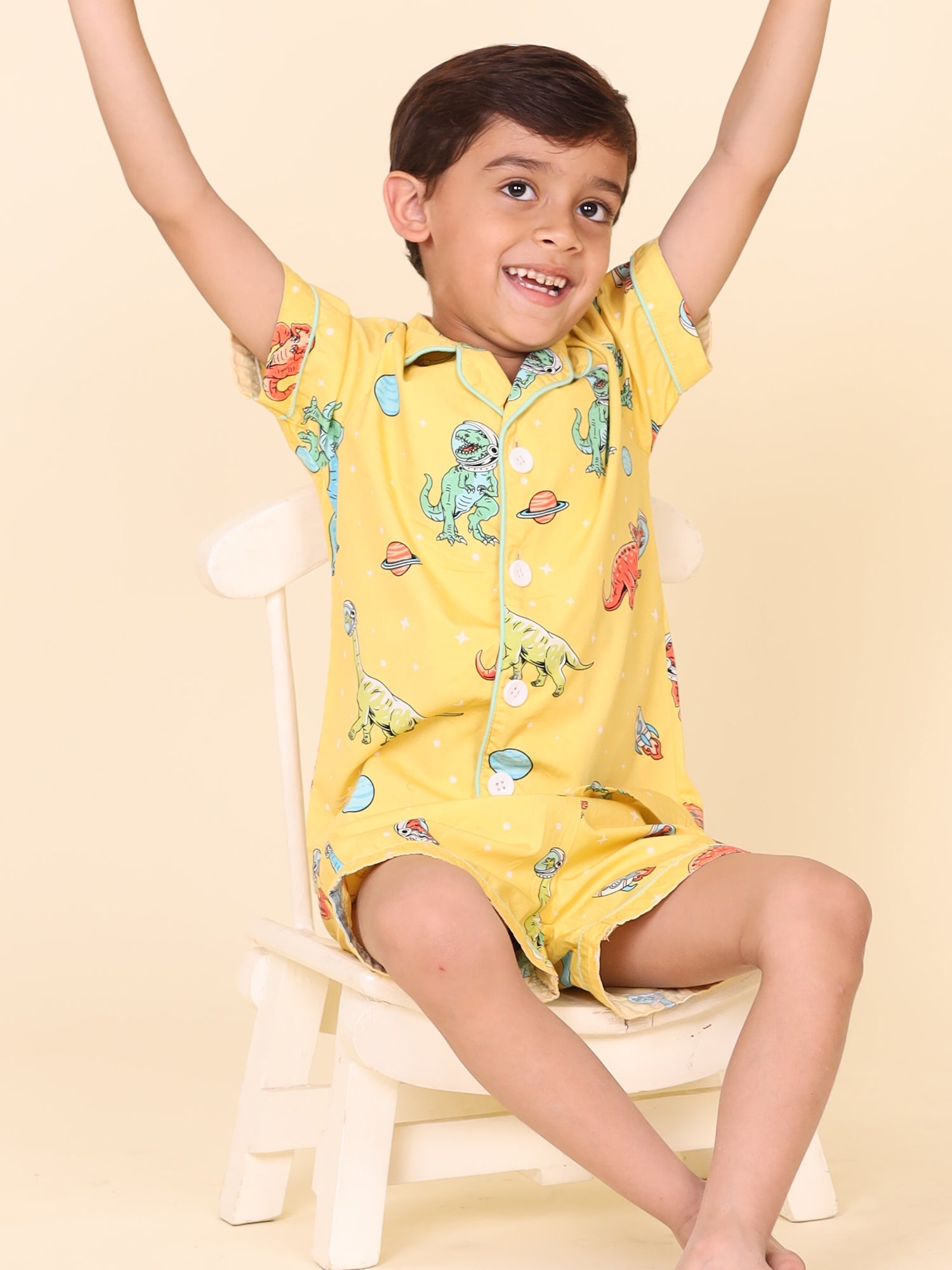 Little Carrot Dino Printed Nightwear Shirt And Shorts Set, , premium kids' wear for girls, size 2-3-years.