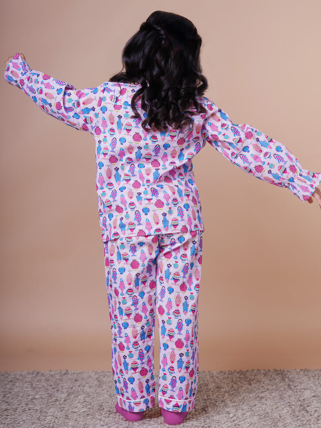 Little Carrot Fish Themed Pure Cotton Lounge Set Night Suit, , premium kids' wear for girls, size 3-4-years.