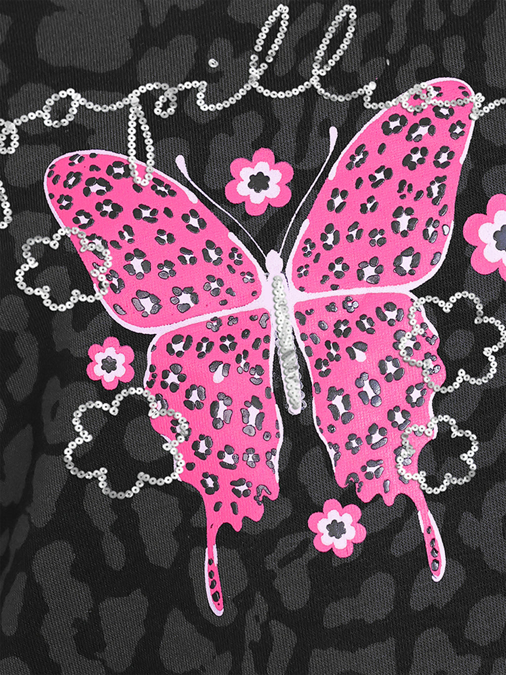 Little Carrot Girls Black Animal Printed Co Ord Set With Butterfly Detailing, , premium kids' wear for girls, size 7-8-years.