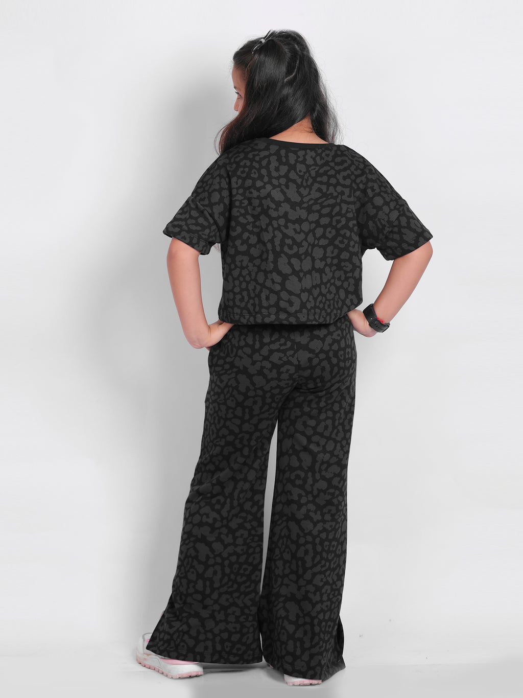 Little Carrot Girls Black Animal Printed Co Ord Set With Butterfly Detailing, , premium kids' wear for girls, size 9-10-years.