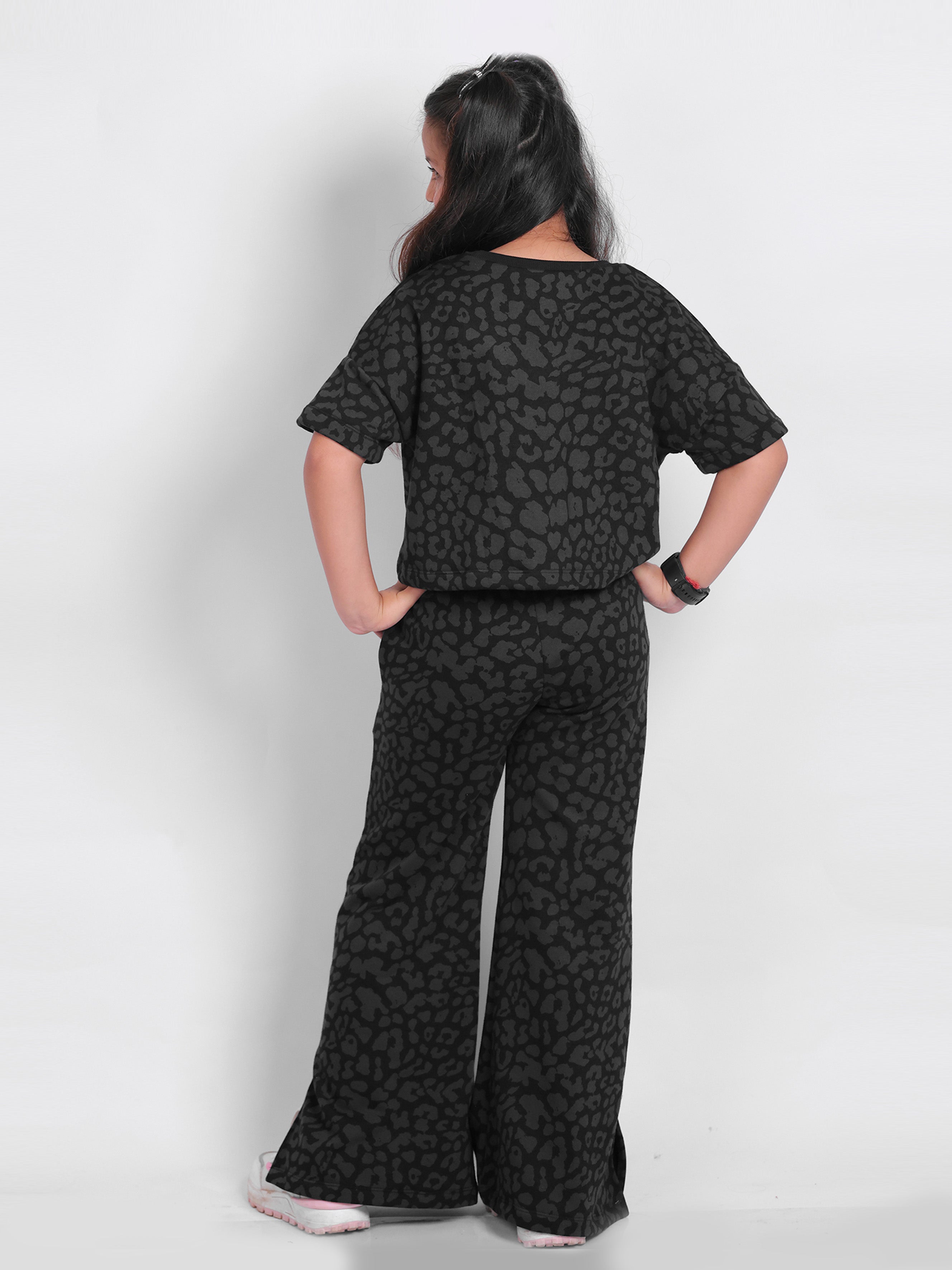 Little Carrot Girls Black Animal Printed Co Ord Set With Butterfly Detailing, , premium kids' wear for girls, size 9-10-years.