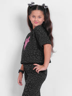 Little Carrot Girls Black Animal Printed Co Ord Set With Butterfly Detailing, , premium kids' wear for girls, size 11-12-years.