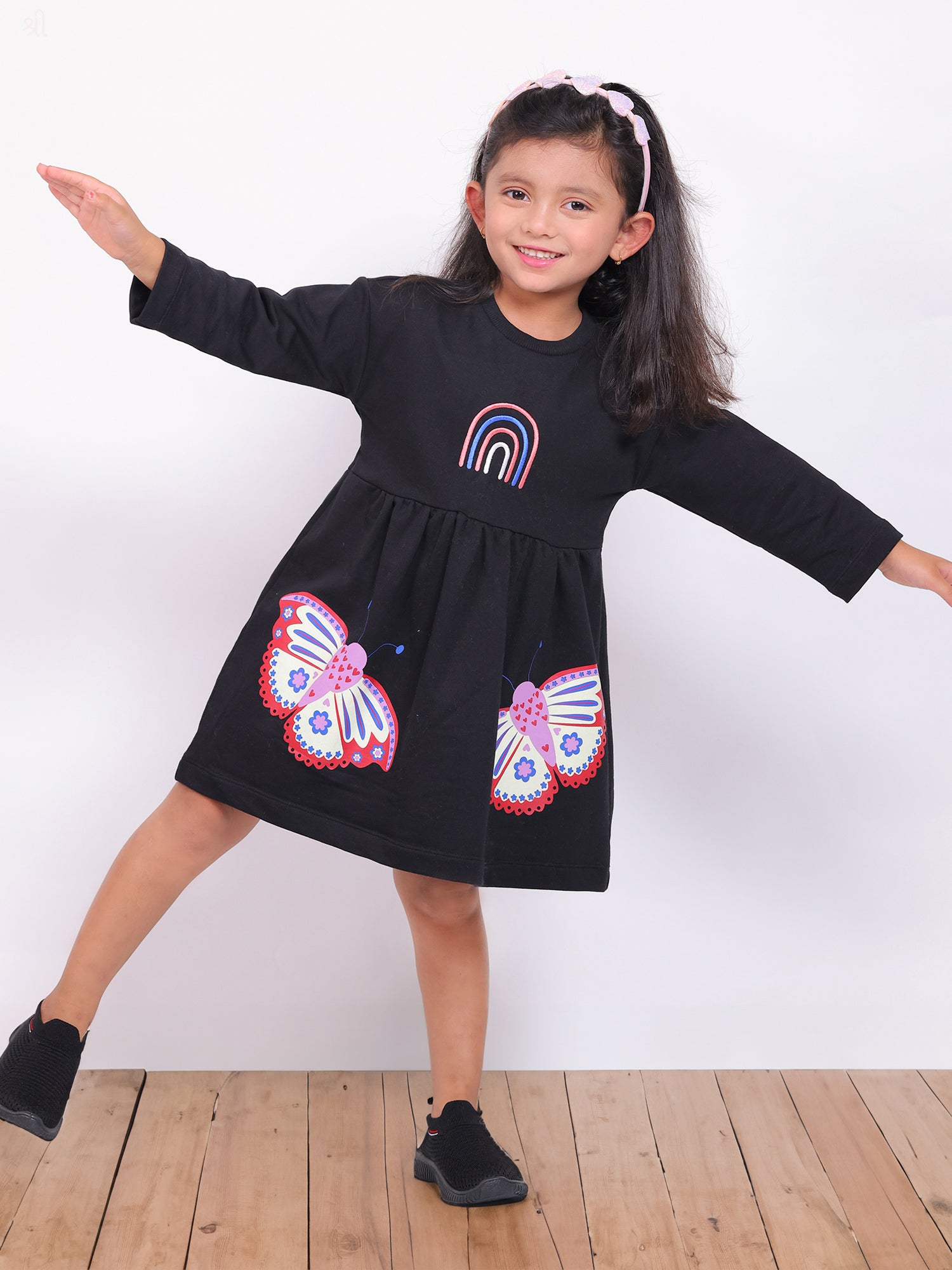 Little Carrot Girls Fine Knits Printed Dress Copy, Autumn, premium kids' wear for girls, size 1-2-years.