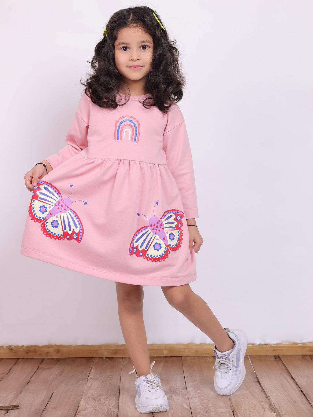 Little Carrot Girls Fine Knits Printed Dress, Autumn, premium kids' wear for girls, size 1-2-years.