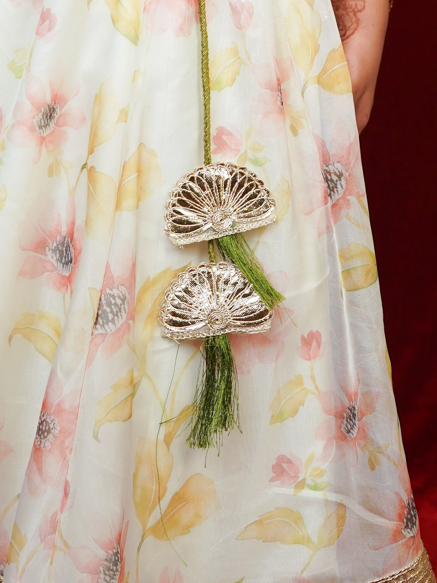 Little Carrot Girls Floral Lehenga With Pleated Blouse Floral Sleeves, , premium kids' wear for girls, size 5-6-years.