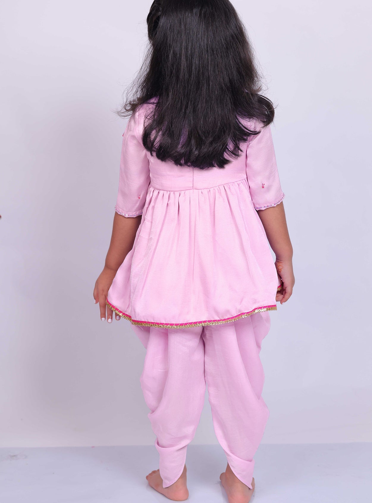Little Carrot Girls Hand Embroidered Kurta Set With Dhoti Pants, , premium kids' wear for girls, size 6-7-years.