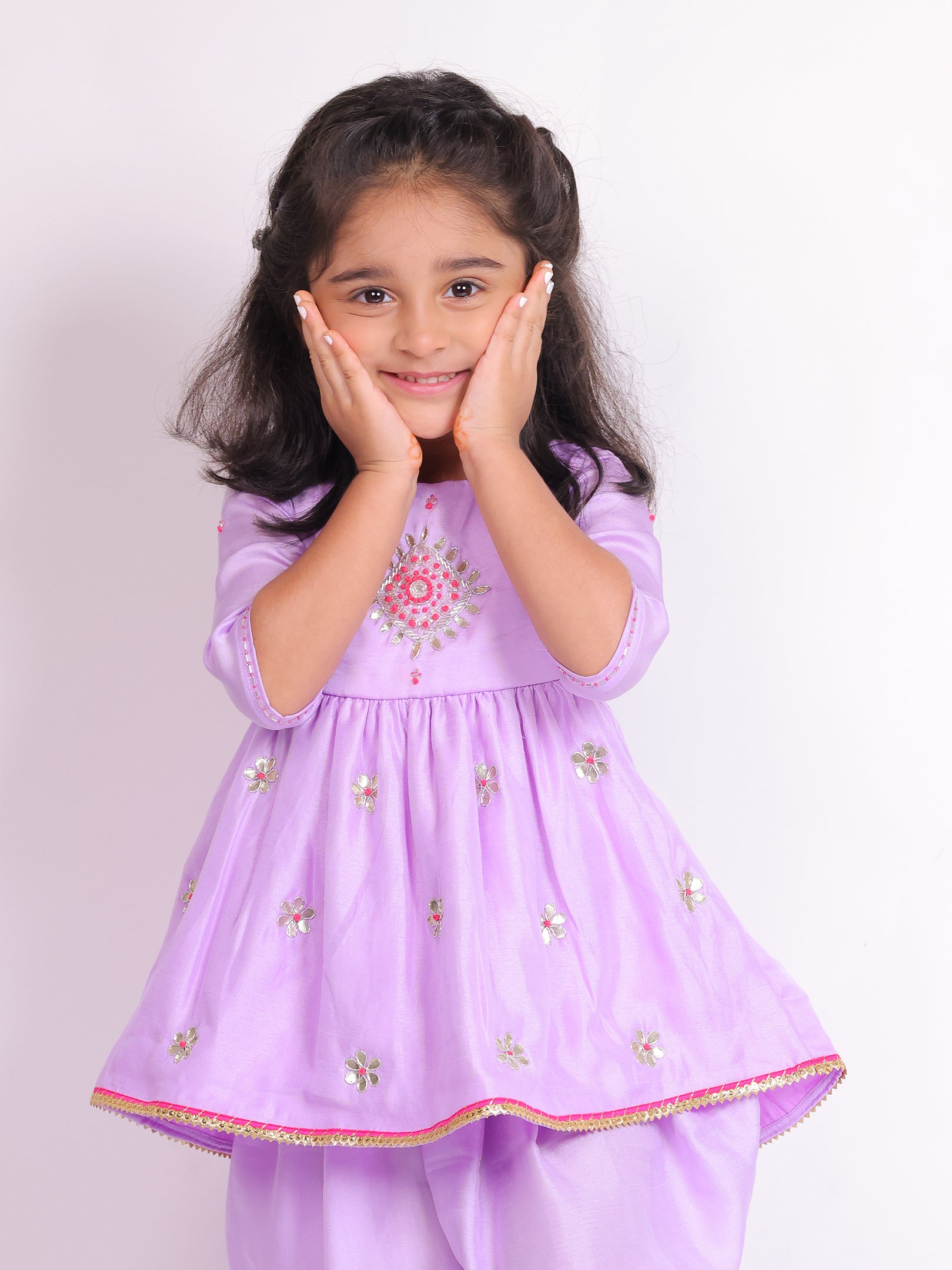Little Carrot Girls Hand Embroidered Kurta Set With Dhoti Pants Copy, , premium kids' wear for girls, size 6-7-years.