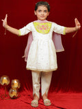 Little Carrot Girls Handwork Embellished Dhoti Kurta Set With Dupatta, Cotton Lined, premium kids' wear for girls, size 2-3-years.