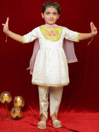 Little Carrot Girls Handwork Embellished Dhoti Kurta Set With Dupatta, Cotton Lined, premium kids' wear for girls, size 2-3-years.