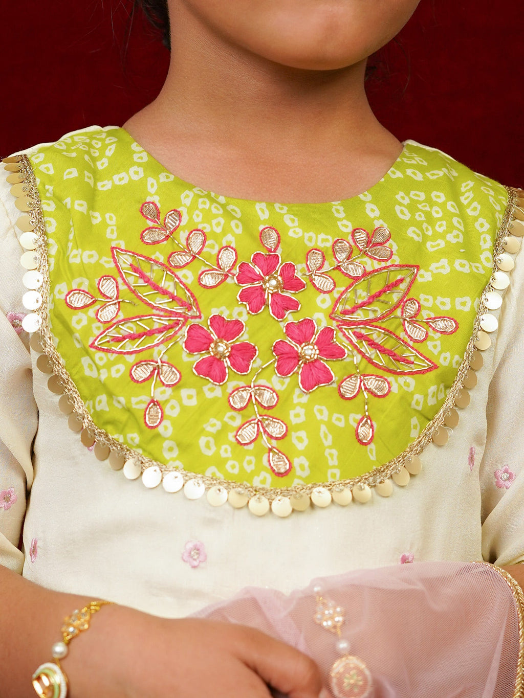 Little Carrot Girls Handwork Embellished Dhoti Kurta Set With Dupatta, , premium kids' wear for girls, size 3-4-years.