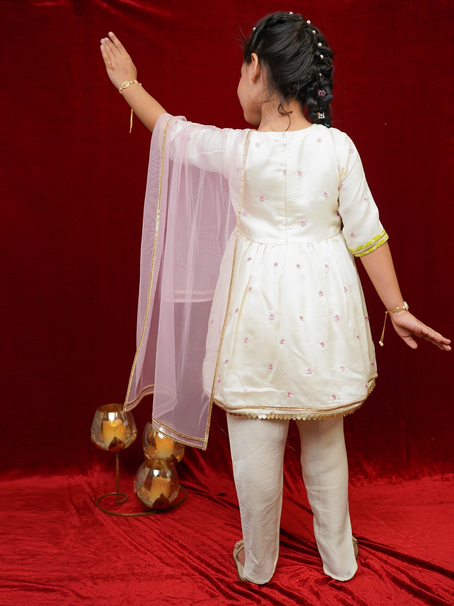 Little Carrot Girls Handwork Embellished Dhoti Kurta Set With Dupatta, , premium kids' wear for girls, size 4-5-years.