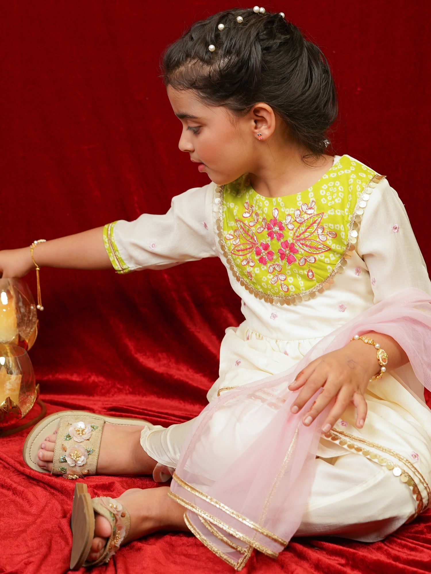 Little Carrot Girls Handwork Embellished Dhoti Kurta Set With Dupatta, , premium kids' wear for girls, size 5-6-years.