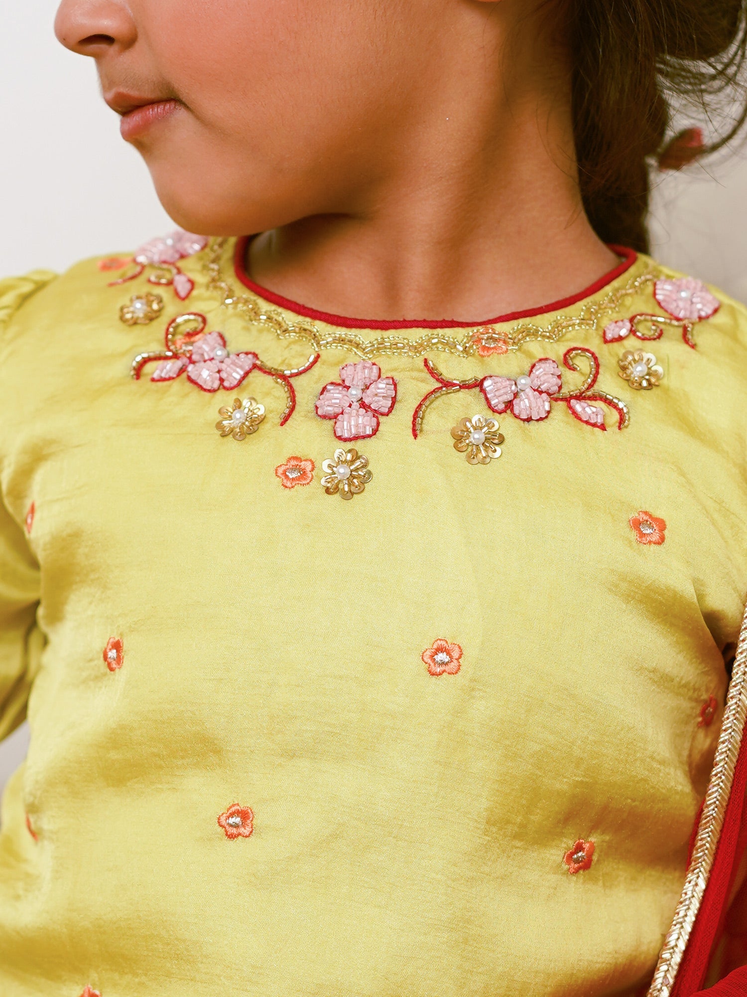 Little Carrot Girls Handwork Embellished Kurta With Patiala Pants Set With Dupatta, , premium kids' wear for girls, size 5-6-years.