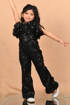 Little Carrot Girls Partywear Sequin Jumpsuit Embellished With Hand Tucked Stones, , premium kids' wear for girls, size 3-4 years.