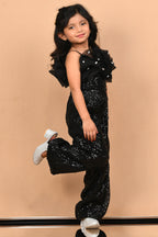 Little Carrot Girls Partywear Sequin Jumpsuit Embellished With Hand Tucked Stones, , premium kids' wear for girls, size 6-7 Years.