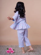 Little Carrot Girls Rabbit Printed Cotton Loungewear Set With Frill Detailing, , premium kids' wear for girls, size 3-4 years.