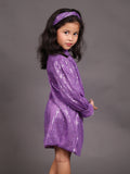 Little Carrot Glamorous Purple Sequin Party Dress With Full Sleeves, Autumn, premium kids' wear for girls, size purple.