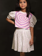 Little Carrot Heart Print Top Sequin Skirt Set With Glitter Belt, , premium kids' wear for girls, size 3-4-years.