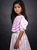 Little Carrot Heart Print Top Sequin Skirt Set With Glitter Belt, , premium kids' wear for girls, size 4-5-years.