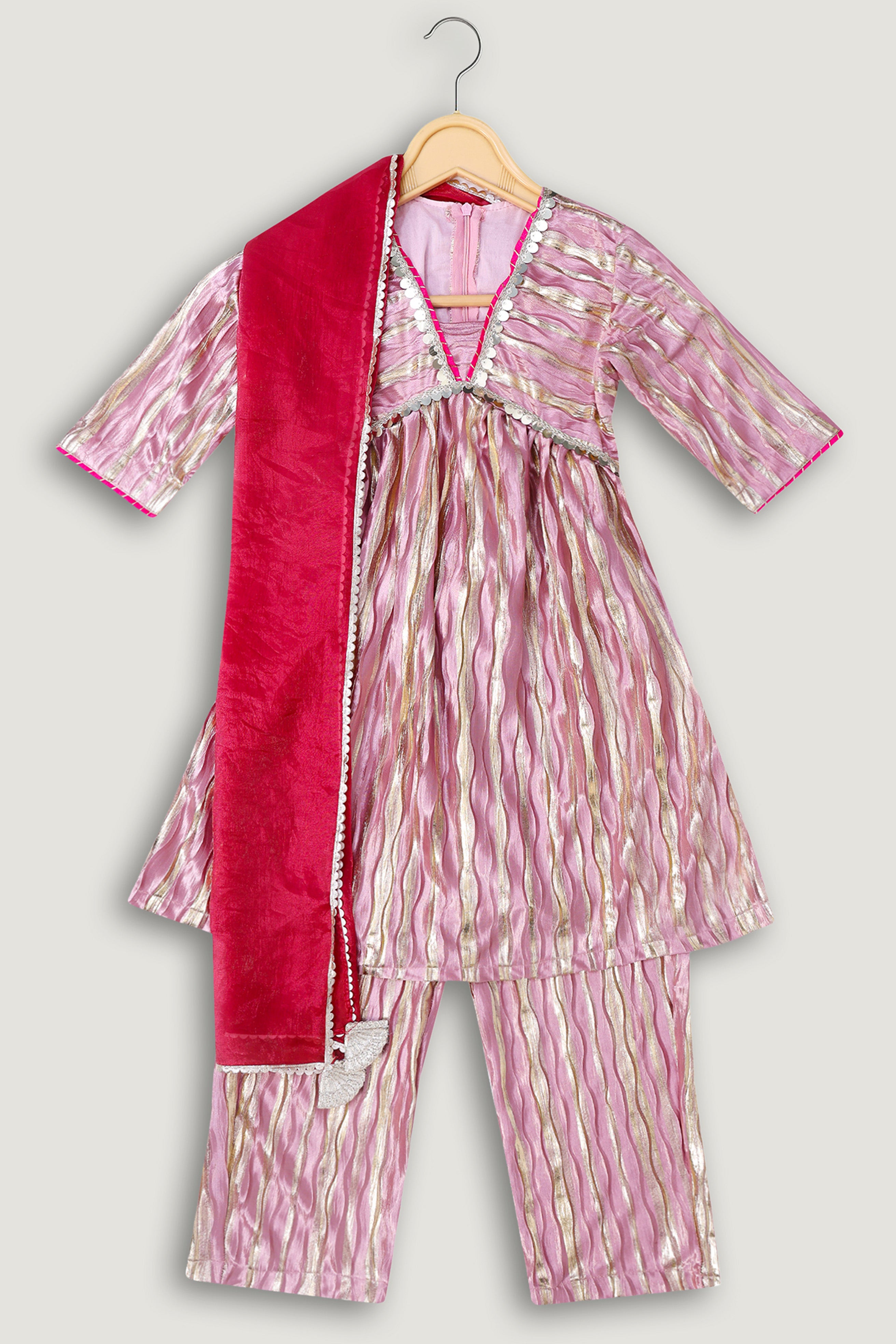 little-carrot-girls-light-pink-gold-striped-kurti-pant-dupatta