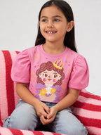 happy young girl wearing little carrot princes theme crop Tshirt