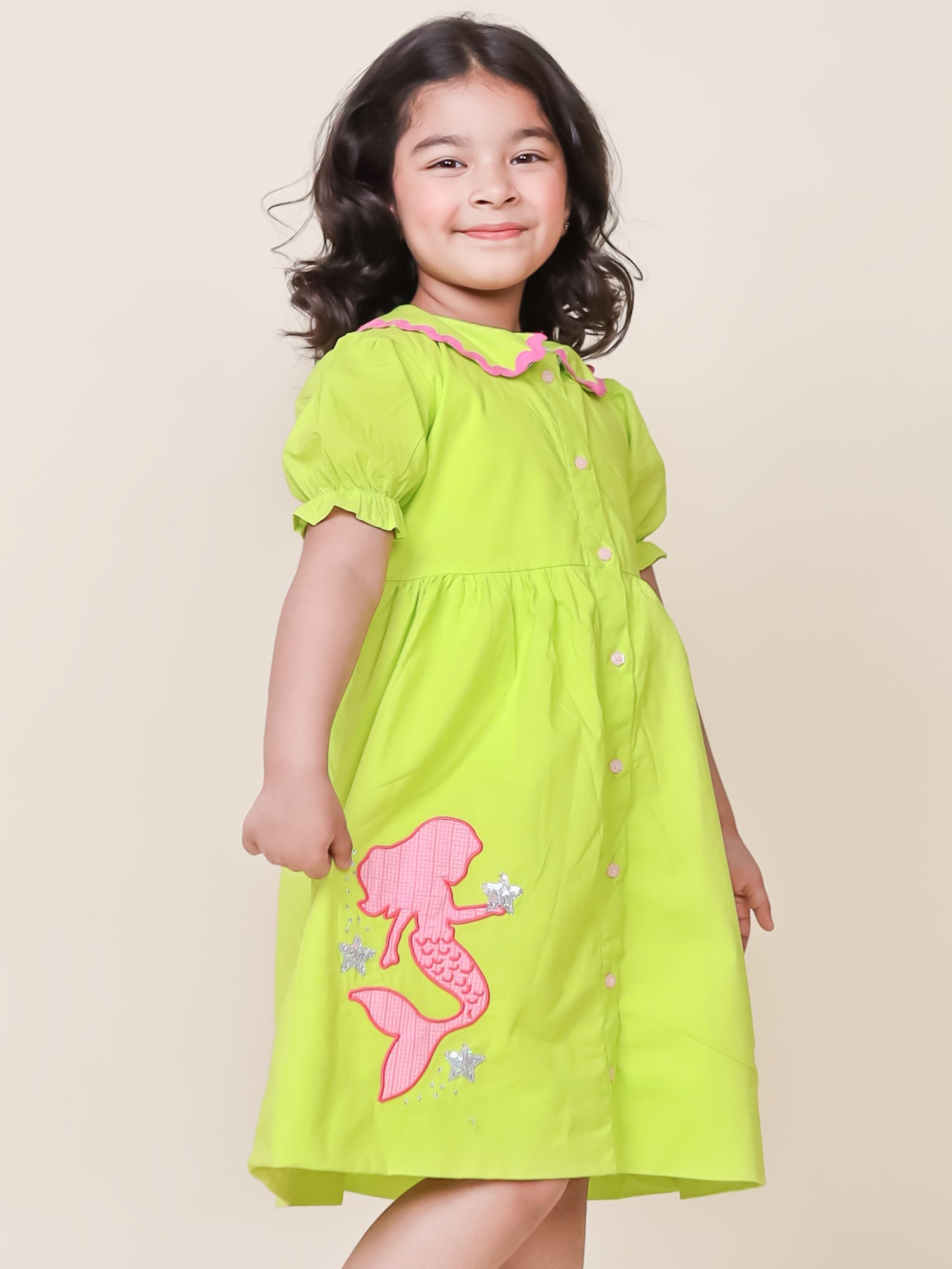Little Carrot Mermaid Themed Pure Cotton Dress, , premium kids' wear for girls, size 4-5-years.